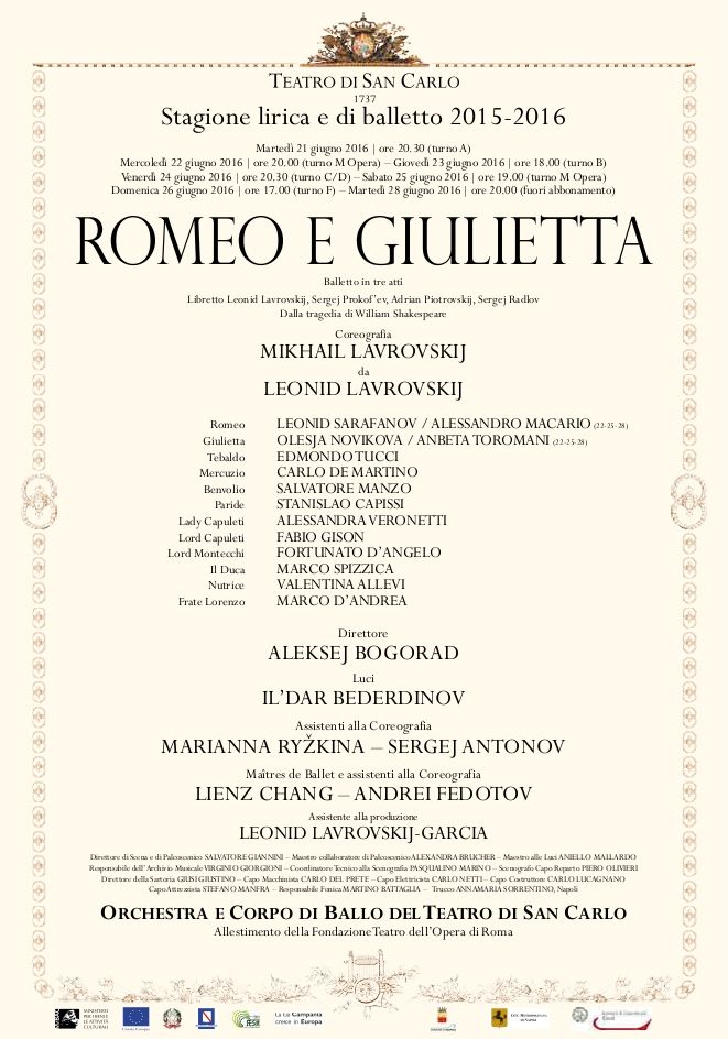 Il Teatro San Carlo di Napoli ricorda William Shakespeare con “Romeo e Giuletta”